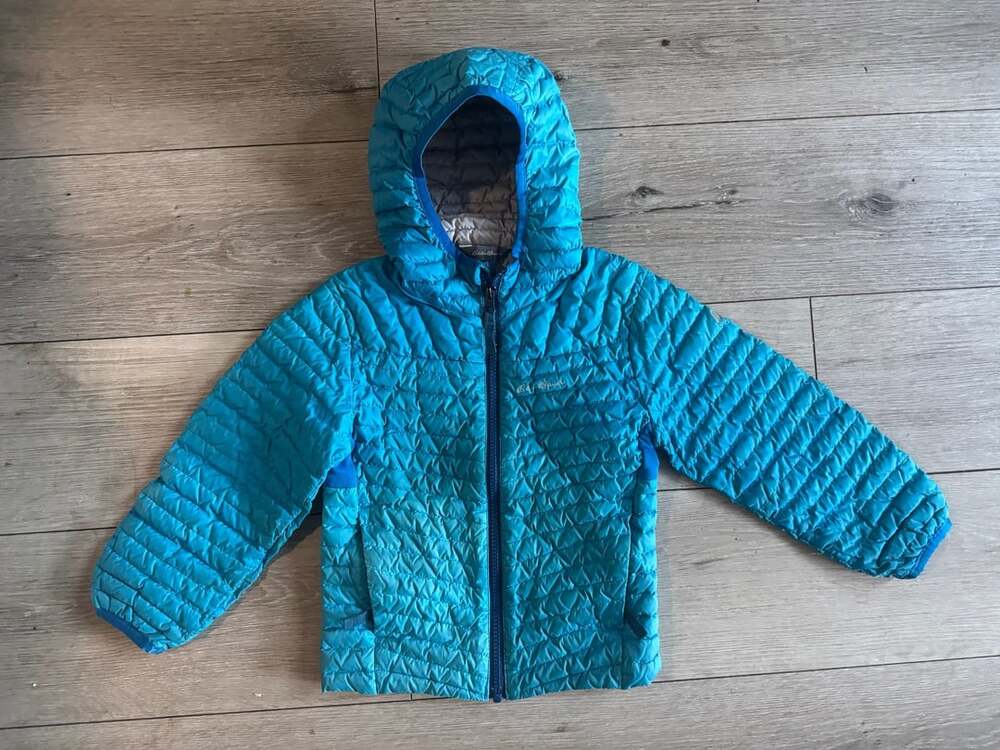 Eddie Bauer Puffer Jacket XXS (3-4) Blue Hooded Quilted
